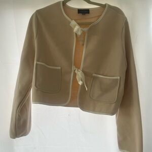 Hudson Gray Beige Large Woolf Blend Satin Tie-Front Cropped Blazer NWT